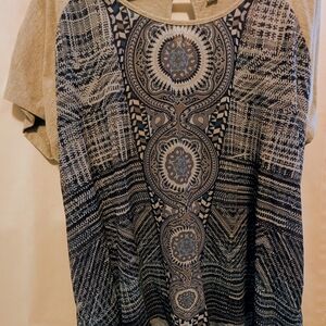 Patterned Blue and Beige Women's Top